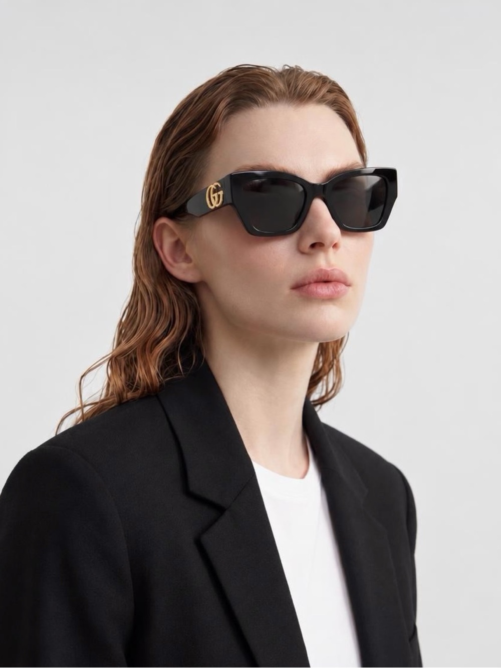 Gucci Black Square Sunglasses with Gold GG Accent